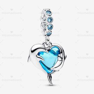 Pandora Blue Murano Glass Dolphins Dangle Charm
